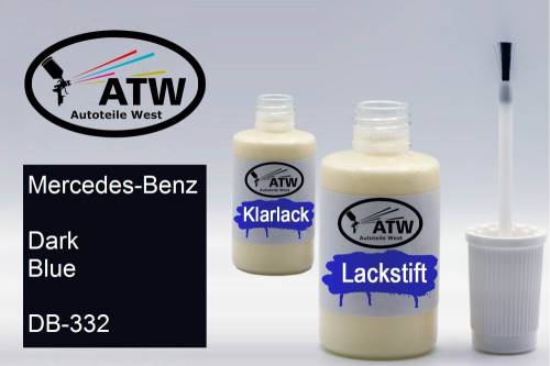 Mercedes-Benz, Dark Blue, DB-332: 20ml Lackstift + 20ml Klarlack - Set, von ATW Autoteile West.